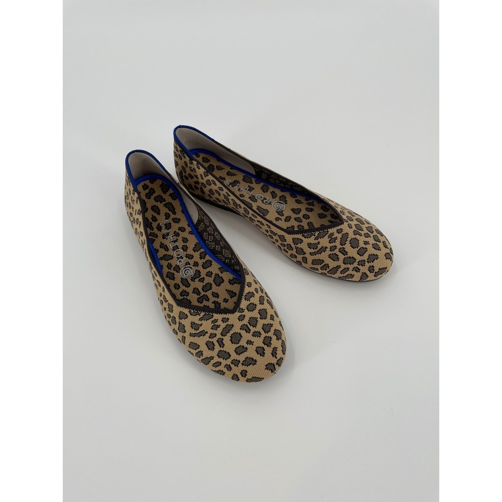 Rothys The Flat Wild Cat Leopard Print Knit Ballet Flats Womens 9 Tan Black